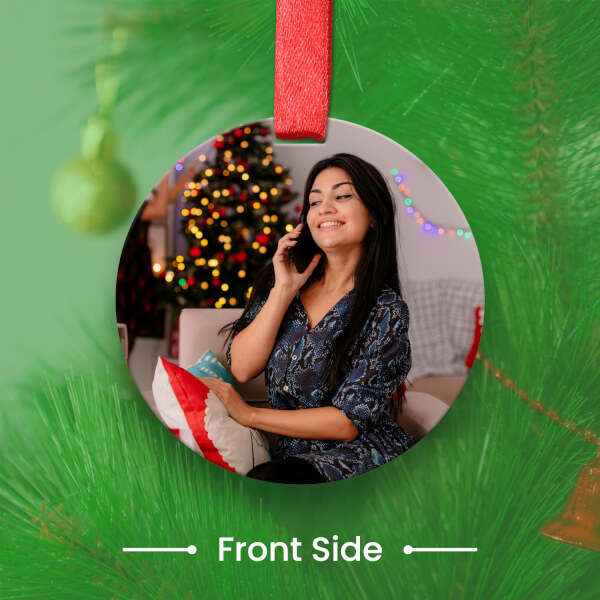 Custom Full Picture Upload Round Shaped Acrylic Wreath Frame Ornament