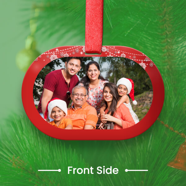 Custom Vibrant Red Horizontal Oval Acrylic Snowflake Ornament