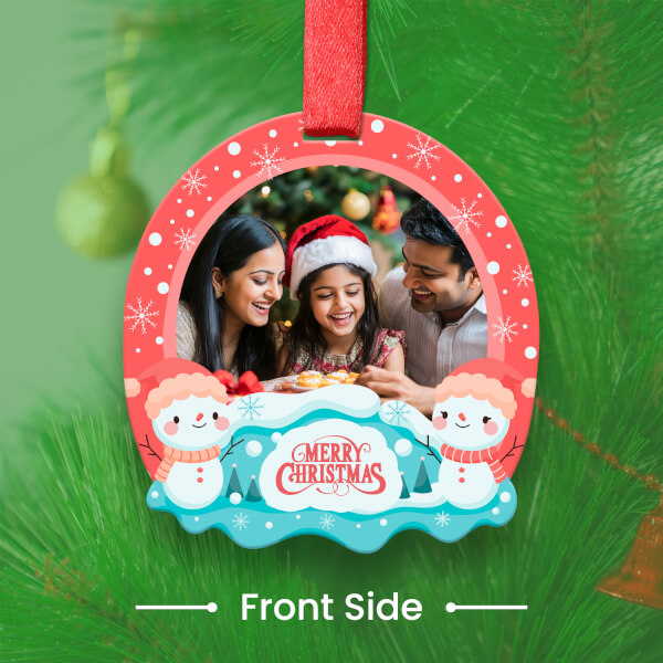 Custom Coral Blue Arch Acrylic Snowman Frame Ornament