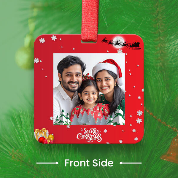 Custom Vibrant Red Rounded Square Acrylic Santa Frame Ornament