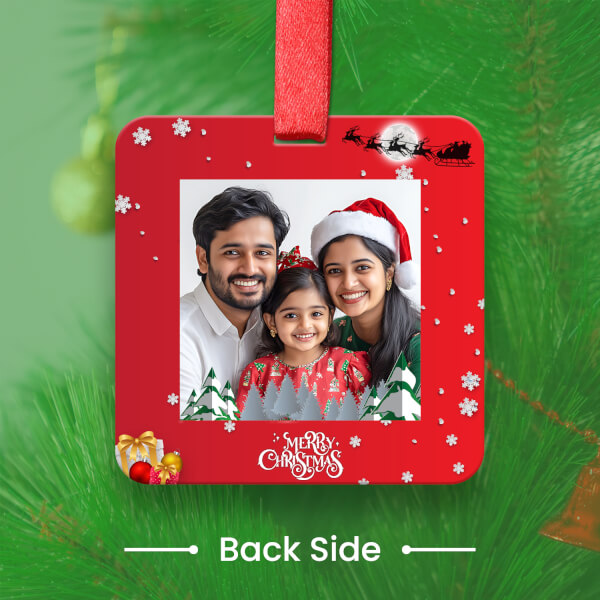 Custom Vibrant Red Rounded Square Acrylic Santa Frame Ornament - alternate view