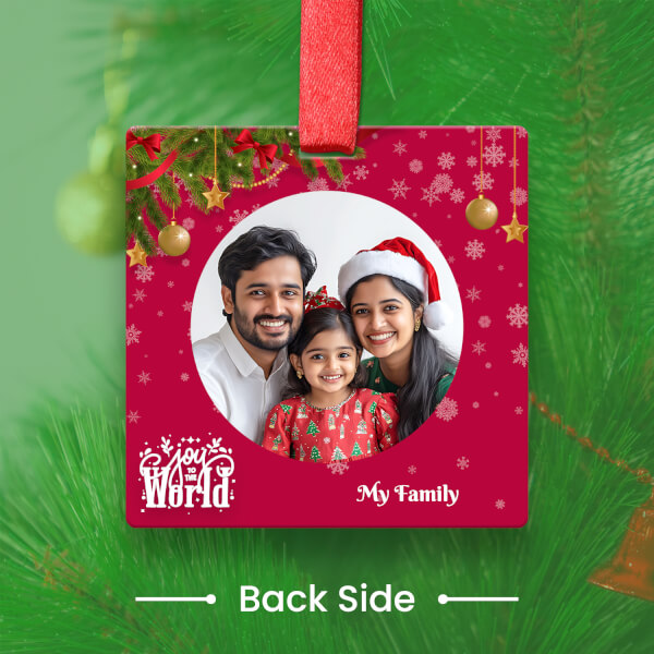 Custom Deep Magenta Square Acrylic Joy World Ornament - alternate view