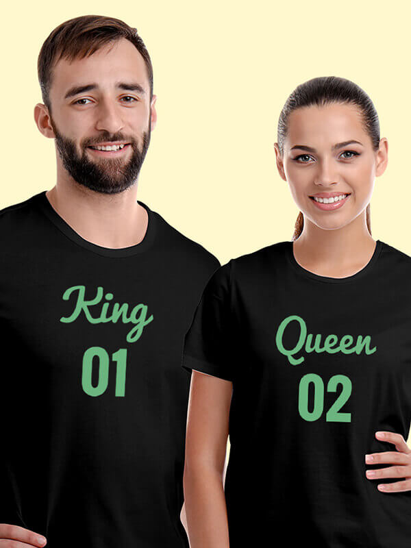 Custom Couples T Shirts King Queen Black Color