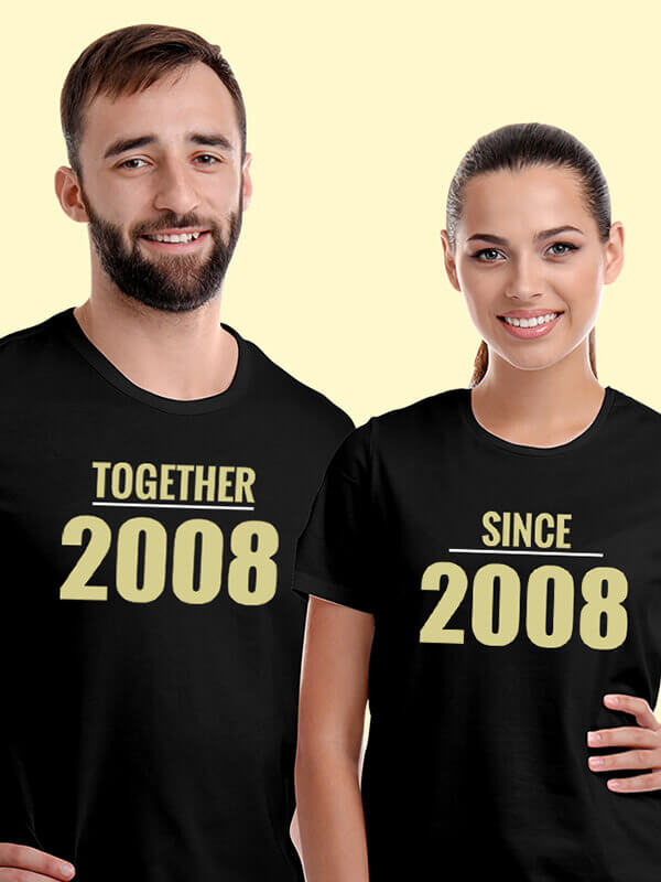 Custom Together Since Couples T Shirts Black Color