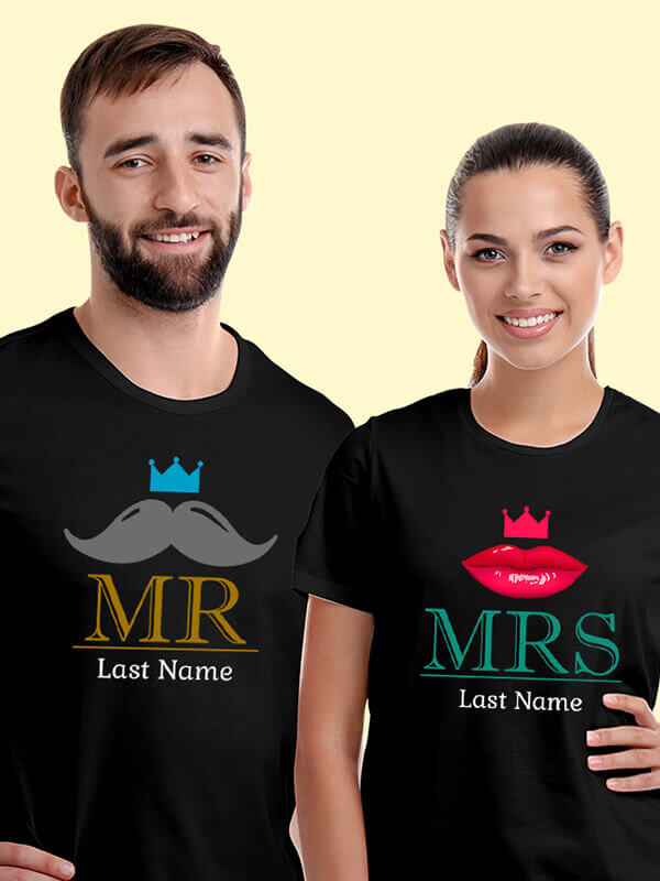 Custom Mr And Mrs T Shirt For Couples Black Color