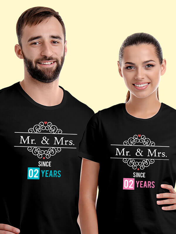 Custom Mr And Mrs Since Year Couples T Shirt Black Color