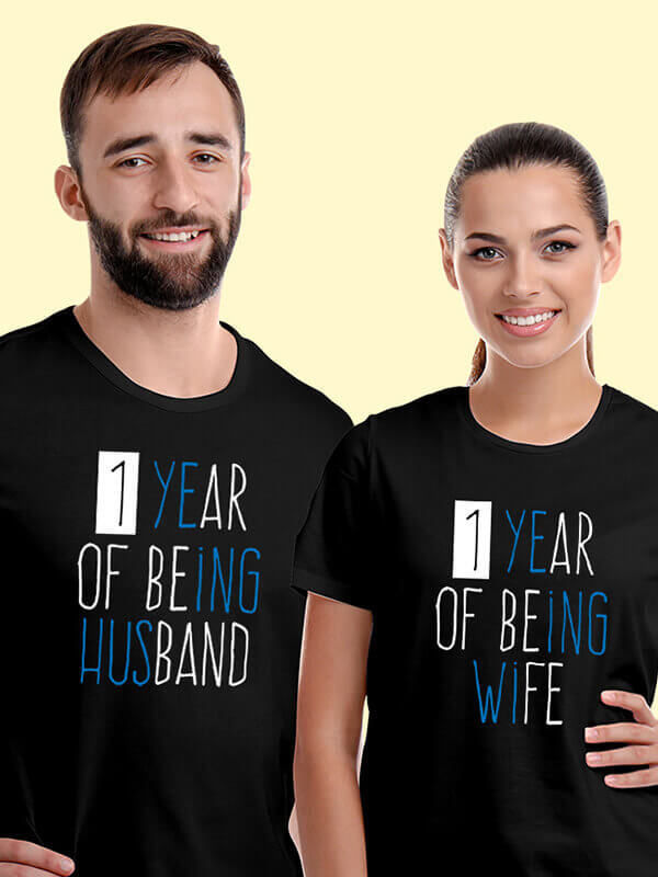 Custom Husband Wife Wedding Anniversary Couples T Shirt Black Color