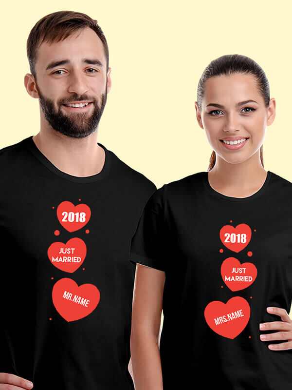 Custom Mr And Mrs Just Married Couples T Shirt Black Color