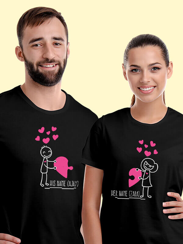 Custom Love Puzzle Couples T Shirt Black Color