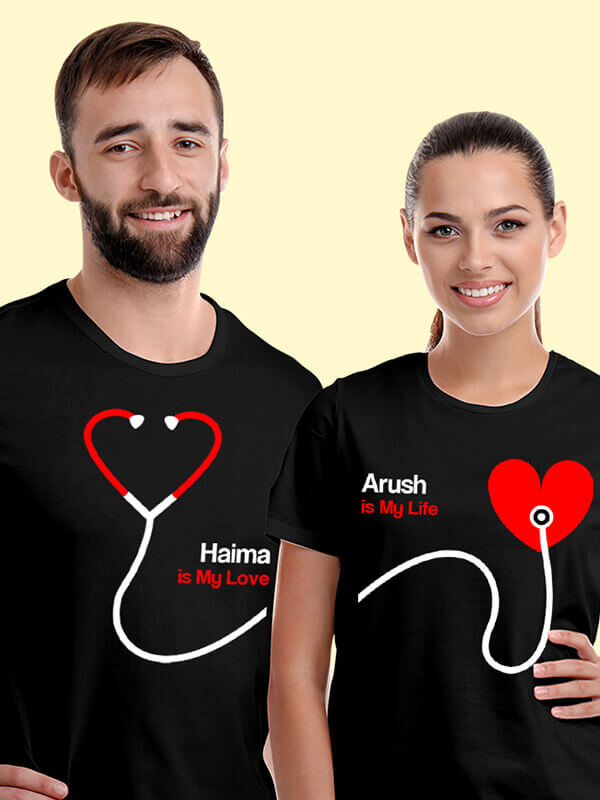 Custom Stethoscope Couples T Shirt Black Color
