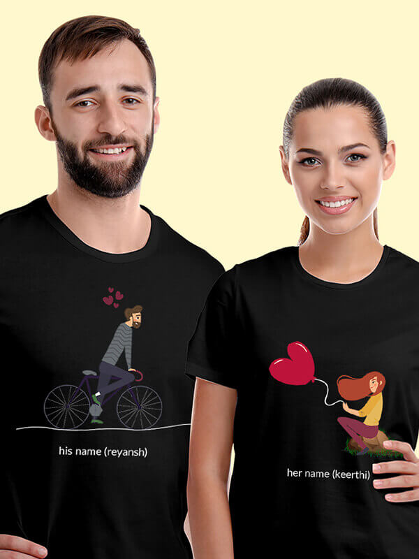 Custom Romantic Love Her And His Name Couples T Shirt Black Color