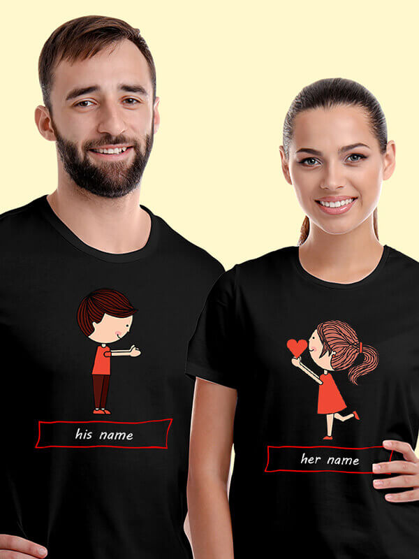 Custom Valentines Day Girl Proposing Love Couples T Shirt Black Color