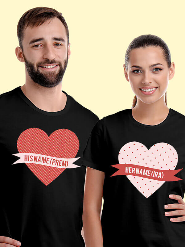 Custom His And Her Couples T Shirt Black Color
