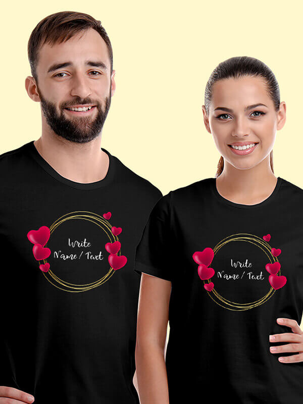 Custom Your Name with Love Bubbles On Black Color Customized Couple Tees