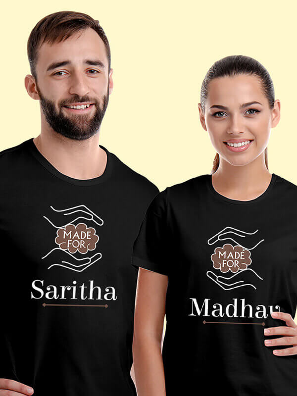 Custom Made for with Names On Black Color Customized Couple Tshirt