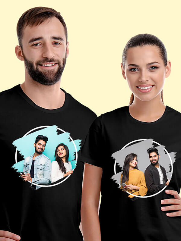Custom Your Image On Black Color Customized Couple Tshirt