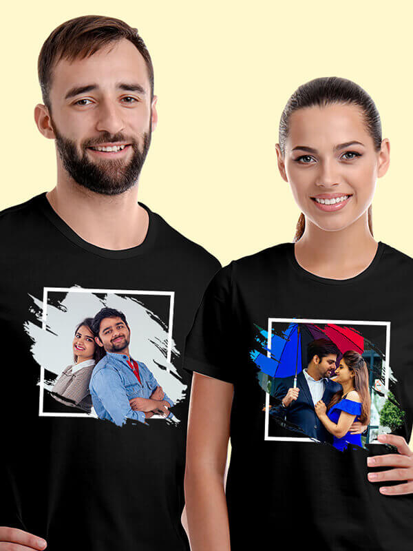 Custom Your Image with Abstract Theme On Black Color Couple T-shirts For Men & Women