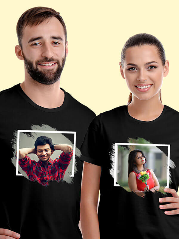 Custom Your Photo Print On Black Color Personalized Couple Tees