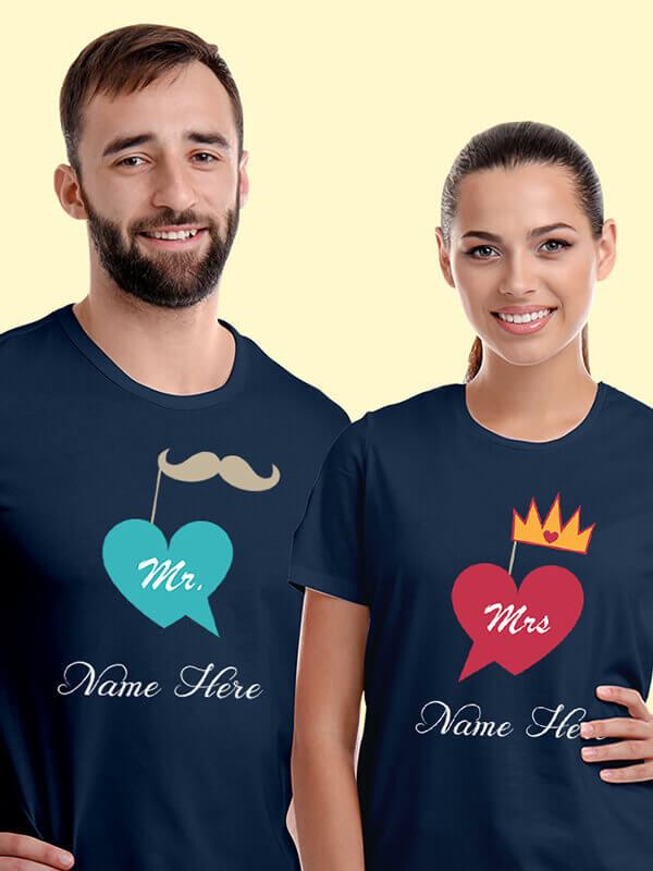 Custom Mr And Mrs With Name Couples T Shirt Navy Blue Color