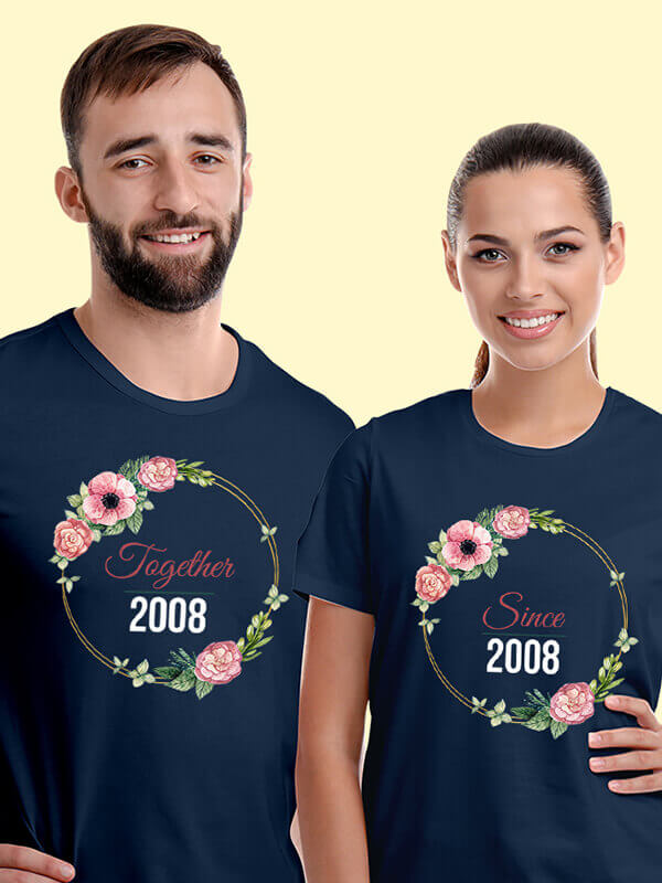 Custom Couples T Shirt Together Since Navy Blue Color