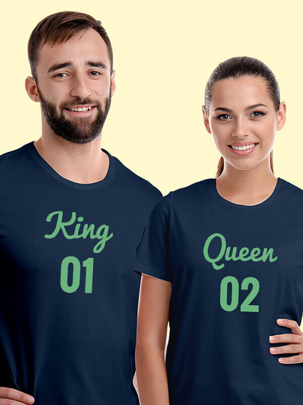 Custom Couples T Shirts King Queen Navy Blue Color