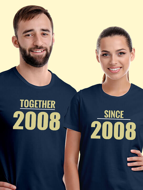 Custom Together Since Couples T Shirts Navy Blue Color