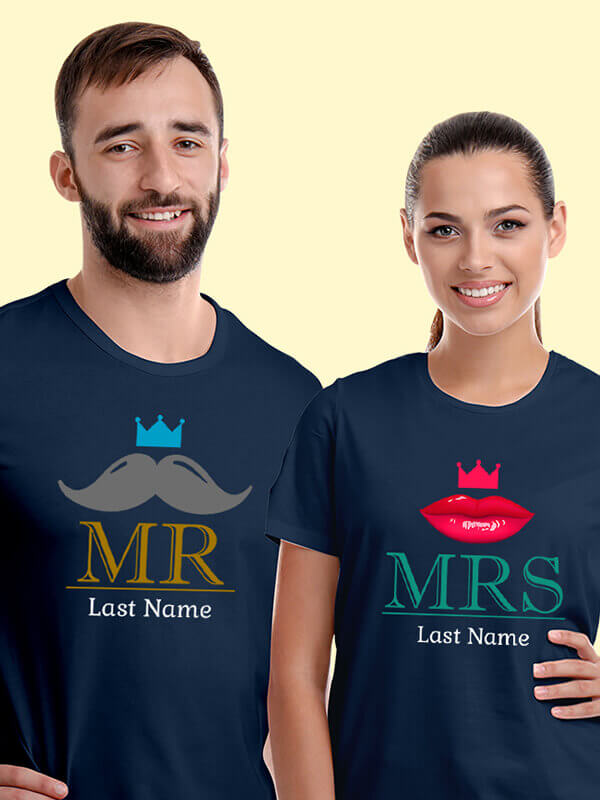 Custom Mr And Mrs T Shirt For Couples Navy Blue Color