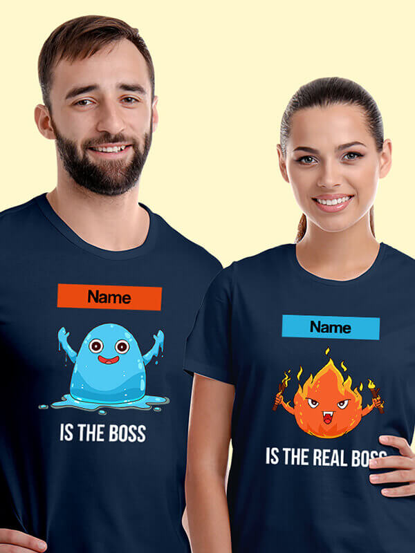 Custom The Boss Real Boss Couples T Shirt Navy Blue Color