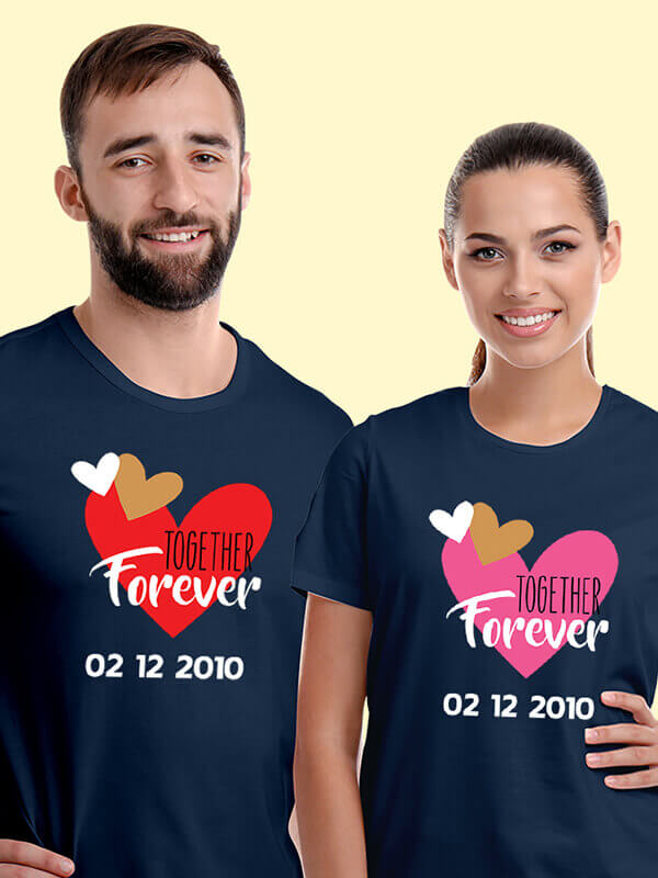 Custom Together Forever Couple T Shirts Navy Blue Color