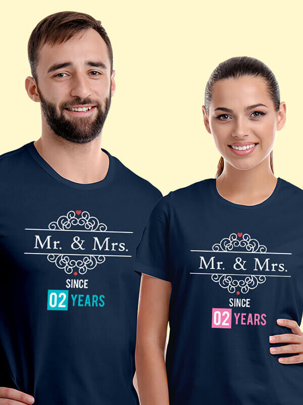 Custom Mr And Mrs Since Year Couples T Shirt Navy Blue Color