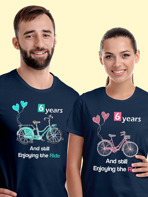 Custom Anniversary Still Enjoying The Ride Couples T Shirt Navy Blue Color
