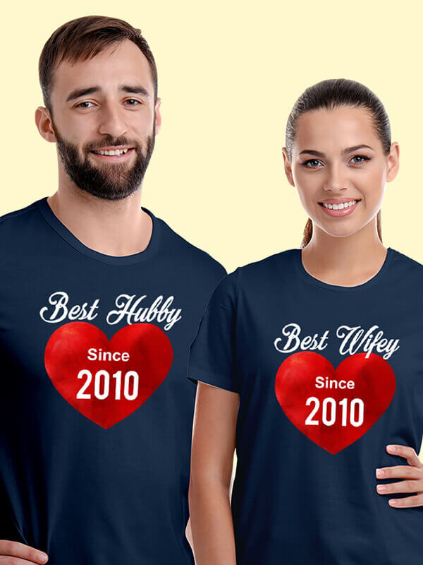 Custom Wifey Hubby Personalised Couples T Shirt Navy Blue Color