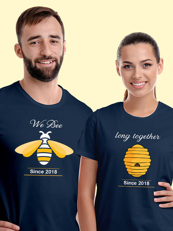 Custom We Bee Long Together Couples T Shirt Navy Blue Color