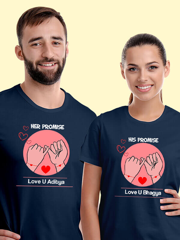 Custom His And Hers Promise Couples T Shirt Navy Blue Color