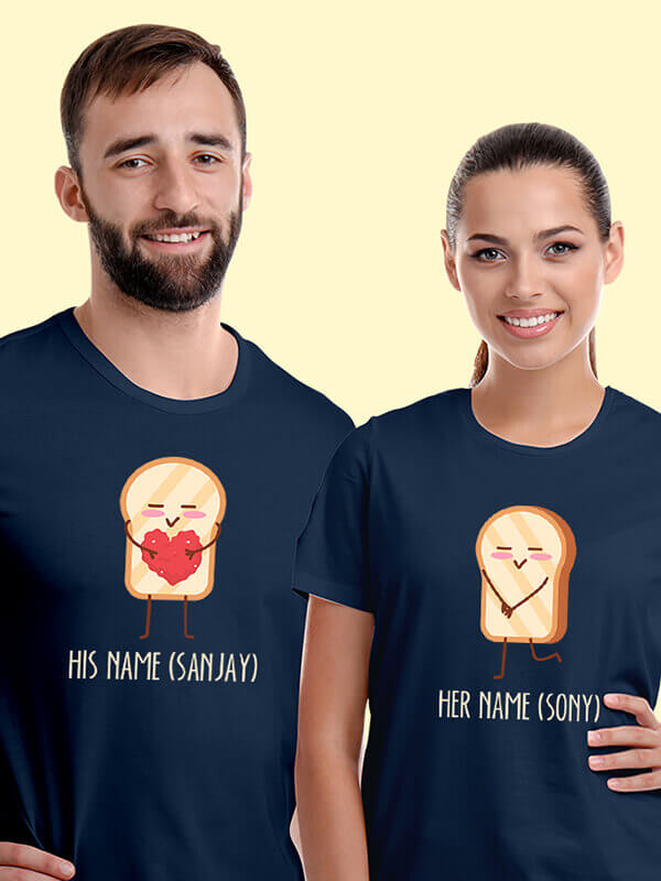 Custom Valentines Day Proposing Love Couples T Shirt Navy Blue Color