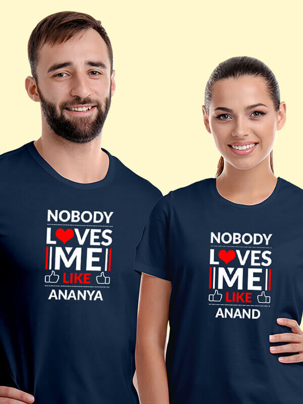 Custom No Body Loves Me Like with Names On Navy Blue Color Personalized Couple Tees
