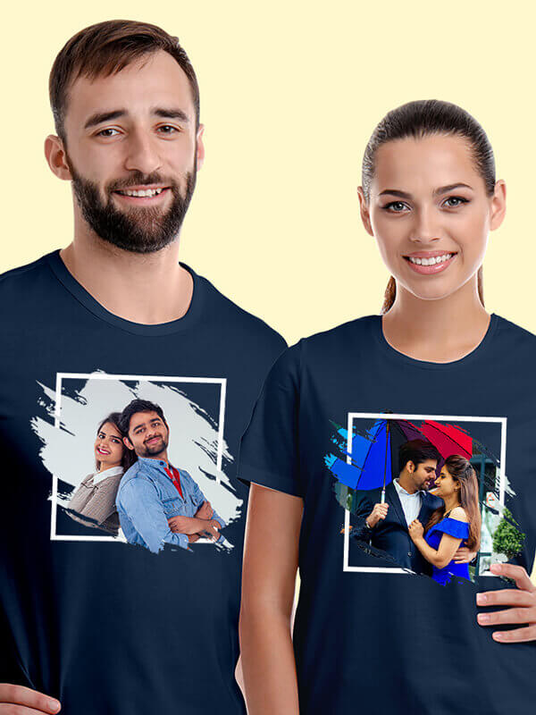 Custom Your Image with Abstract Theme On Navy Blue Color Couple T-shirts For Men & Women