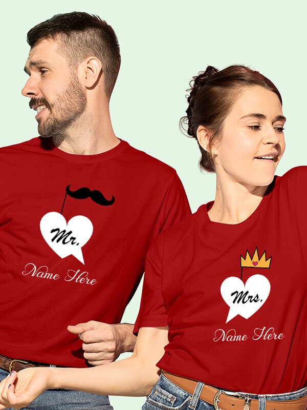 Custom Mr And Mrs With Name Couples T Shirt Red Color