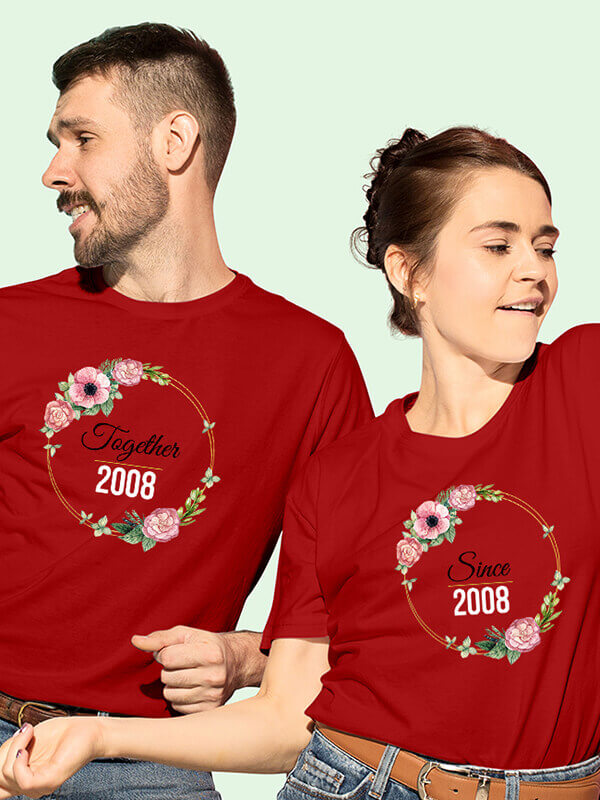 Custom Couples T Shirt Together Since Red Color