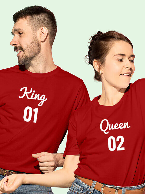 Custom Couples T Shirts King Queen Red Color