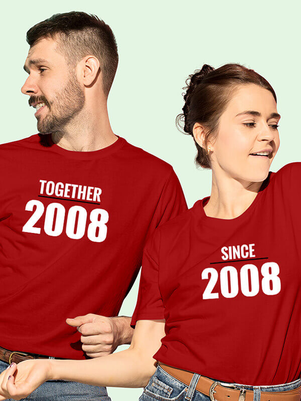 Custom Together Since Couples T Shirts Red Color