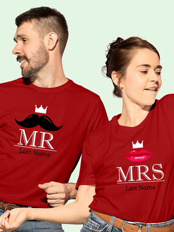 Custom Mr And Mrs T Shirt For Couples Red Color
