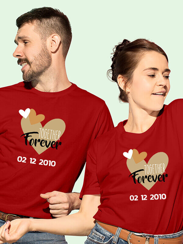 Custom Together Forever Couple T Shirts Red Color