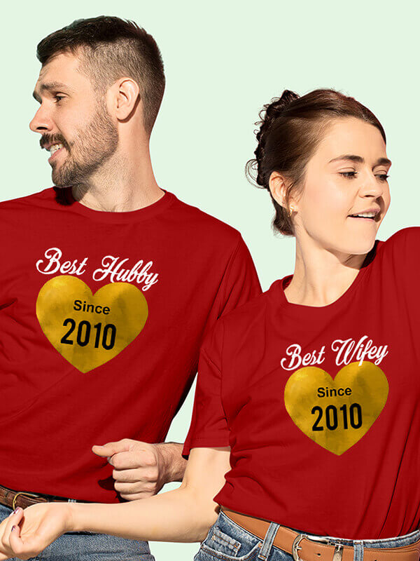 Custom Wifey Hubby Personalised Couples T Shirt Red Color