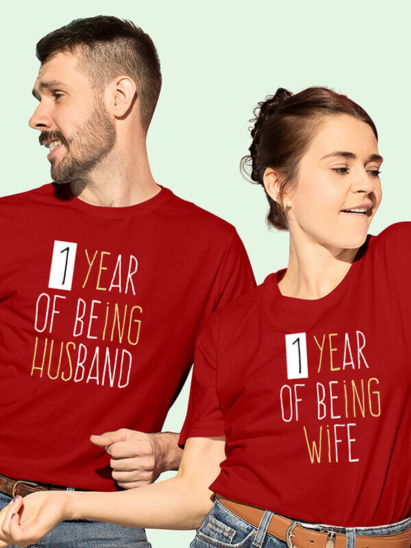 Custom Husband Wife Wedding Anniversary Couples T Shirt Red Color