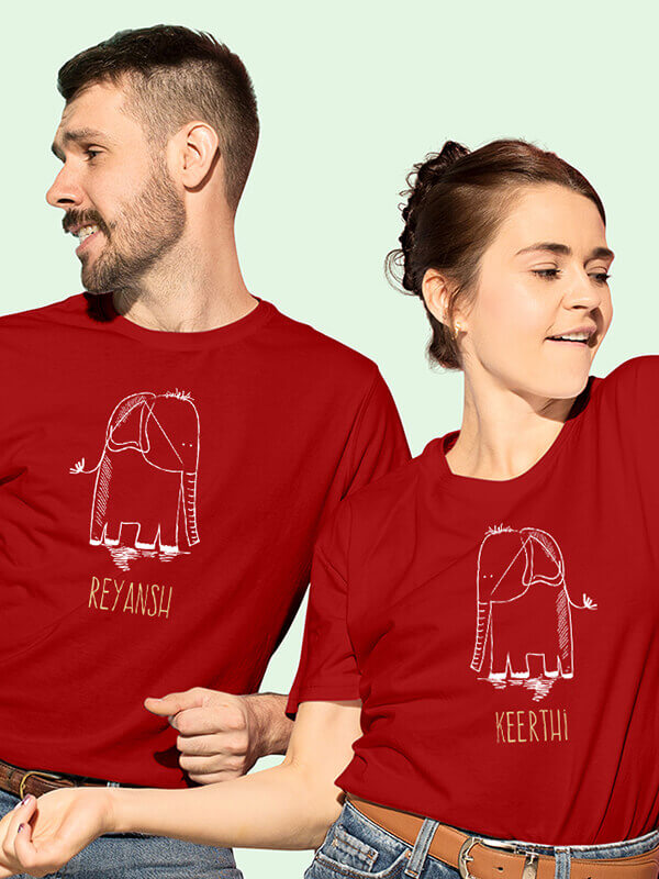 Custom Funny Couples T Shirt Red Color