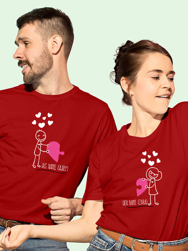 Custom Love Puzzle Couples T Shirt Red Color