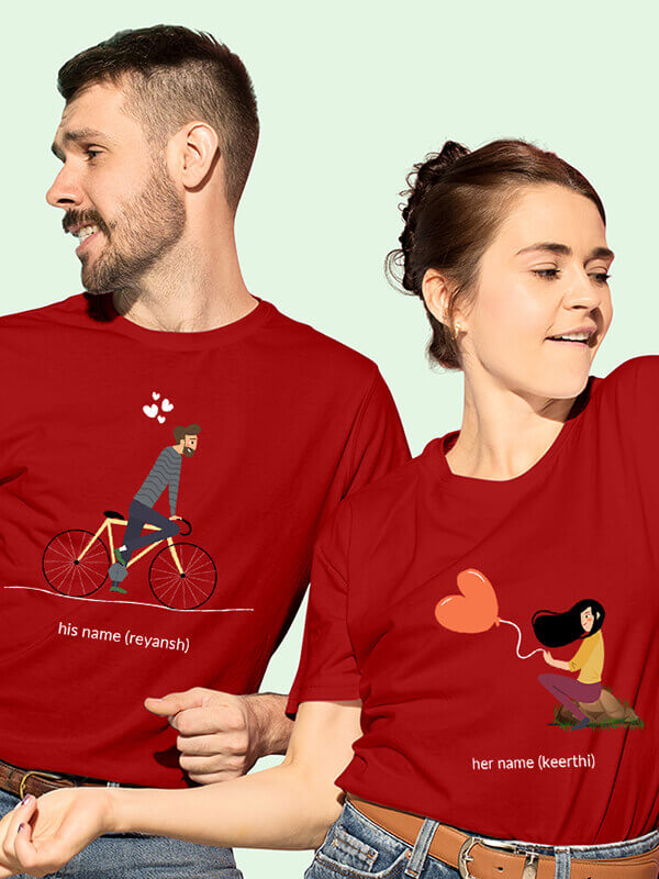 Custom Romantic Love Her And His Name Couples T Shirt Red Color