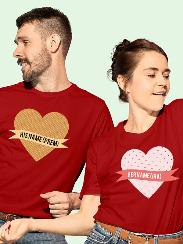 Custom His And Her Couples T Shirt Red Color
