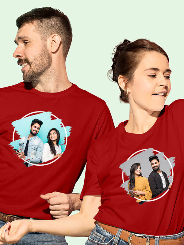 Custom Your Image On Red Color Customized Couple Tshirt